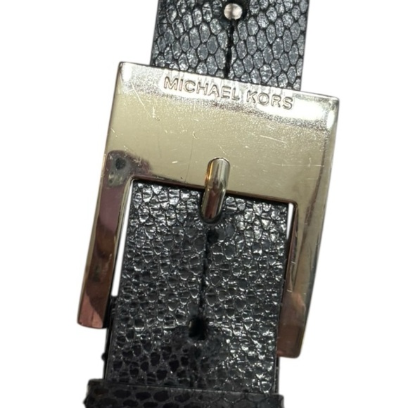 Michael Kors Black Snakeskin Embossed Leather Belt Silver Buckle Size Small - Picture 2 of 11